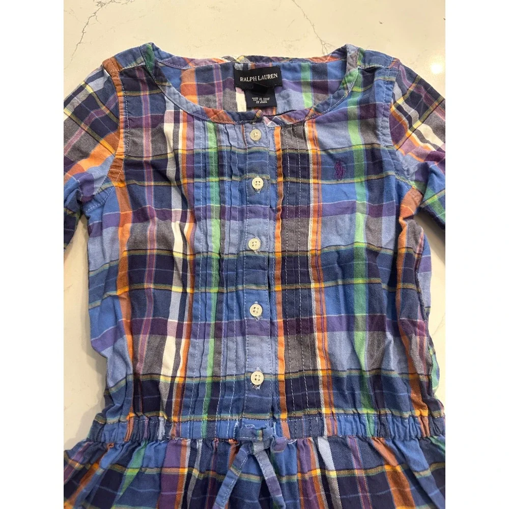 Ralph Lauren Kids Plaid‎ Button Front Dress Blue Orange Green Purple 4t k7142